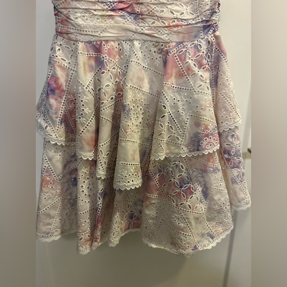 Gianni Bini White Eyelet Tiered Dress with Pastel Floral Accents - Picture 3 of 12